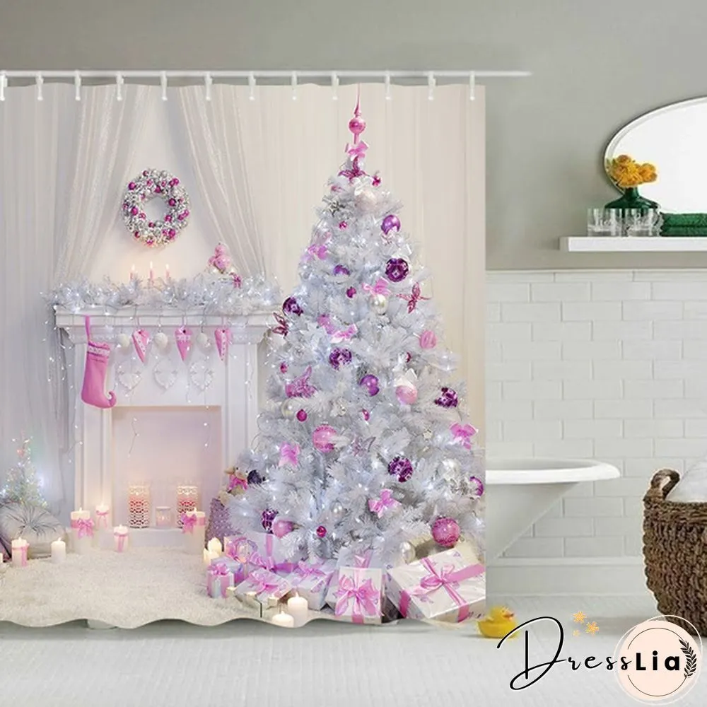 Fairy Tale Christmas Theme Shower Curtain Set Bathroom Decoration Waterproof Toilet Cover