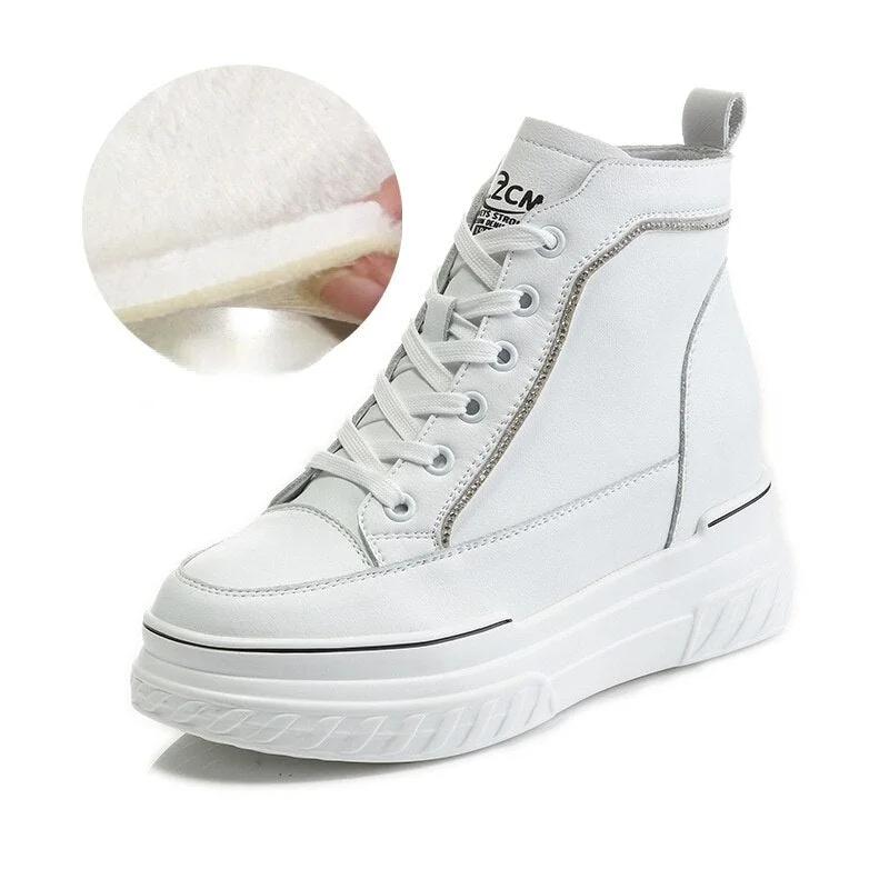 Fujin Platform Wedge Sneakers Chunky Shoes Hidden Heel Increaded Height 7.5cm Za Fashion Women Casual Shoes Genuine Leather