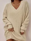 Simple Solid Color V-Neck Loose Long Sleeve Fashion Sweater