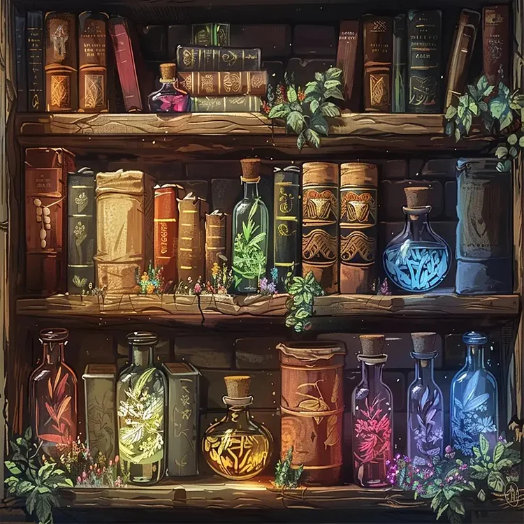 Magic Bookshelf Books 50*50CM (Canvas) Full Round Drill Diamond Painting gbfke