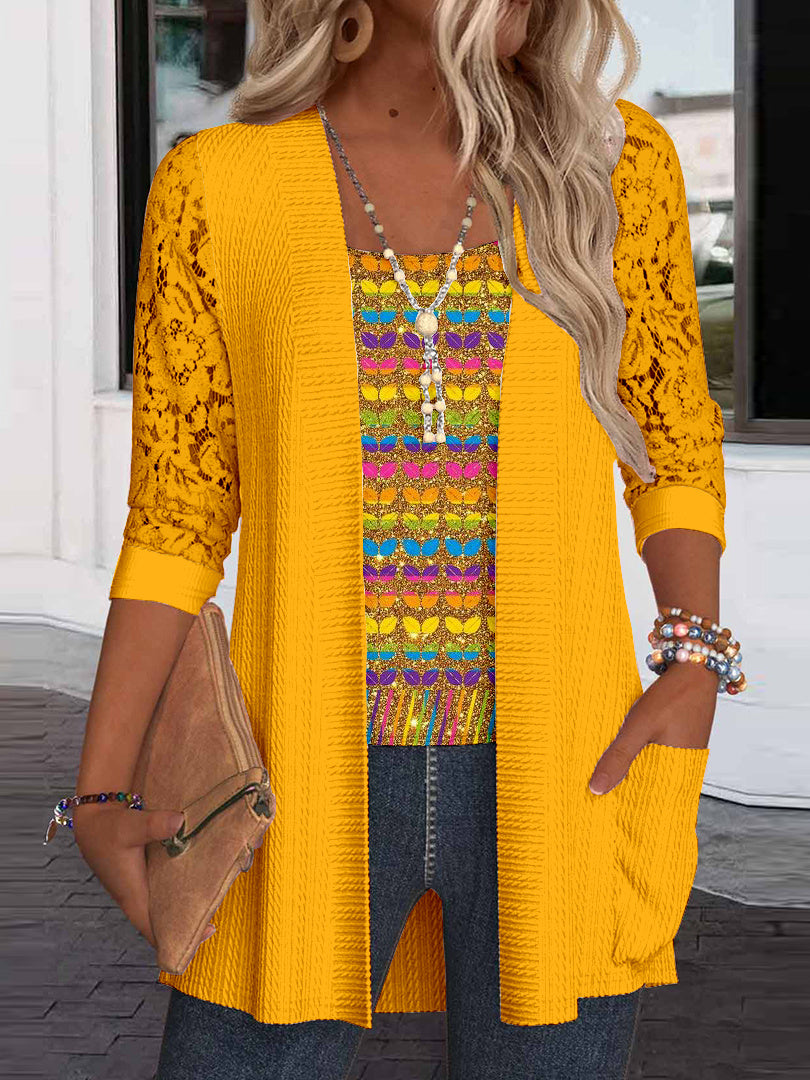 Women Long Sleeve V-neck Graphic Floral Printed Top