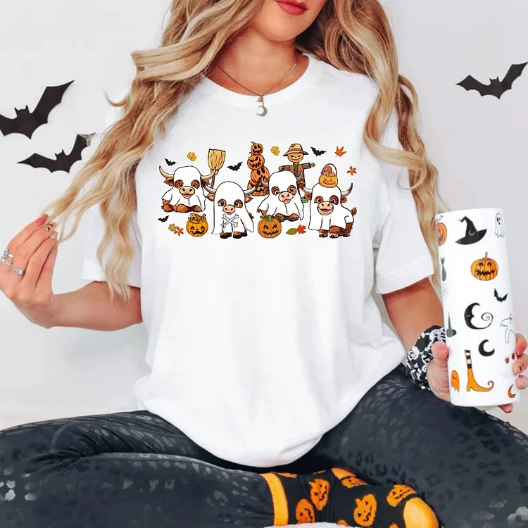 Ghost Cows Halloween T-shirt, Halloween Ghost Highland Cows V-neck, Sweatshirt, Hoodie