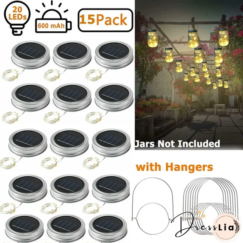 5/10/15 Pack Solar Powered Lid Lights 200cm 20 LEDs Mason Jar Solar Lights with Hangers , Indoor or Outdoor Usage for Wedding Christmas Holiday Party Decor (Jars Not Included)