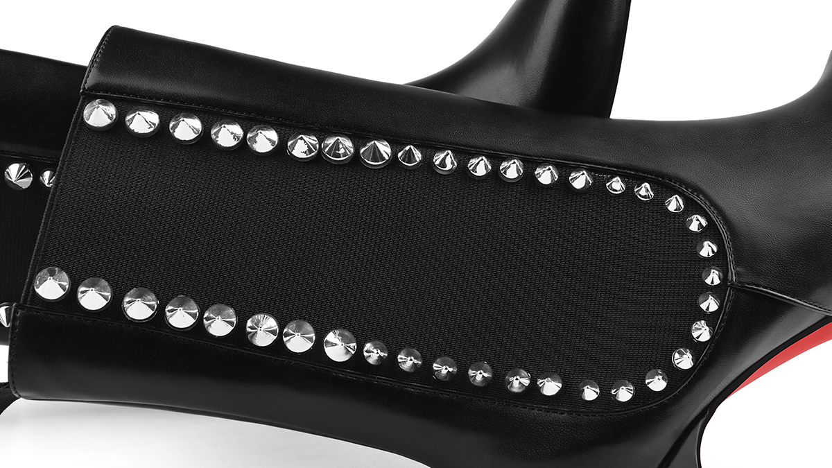 100mm Women's High Heels Boots Red Bottom Black Rivet Ankle Boots-MERUMOTE