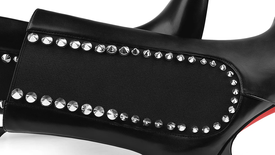 100mm Women's High Heels Boots Red Bottom Black Rivet Ankle Boots-MERUMOTE