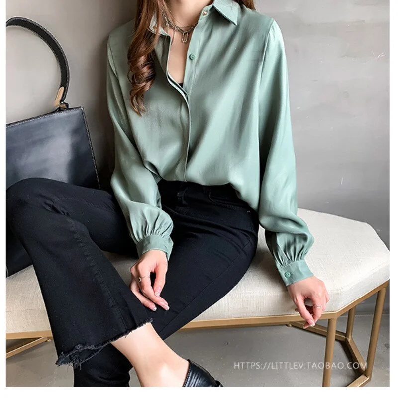 2020 Spring Formal Shirt Plus Size Women Lapel Lantern Sleeve Blouse  Concise Style Official Lady Shirt