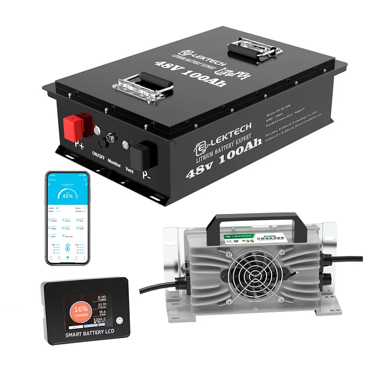 48V 100Ah Lithium Golf Cart Battery with Charger, Metal Case