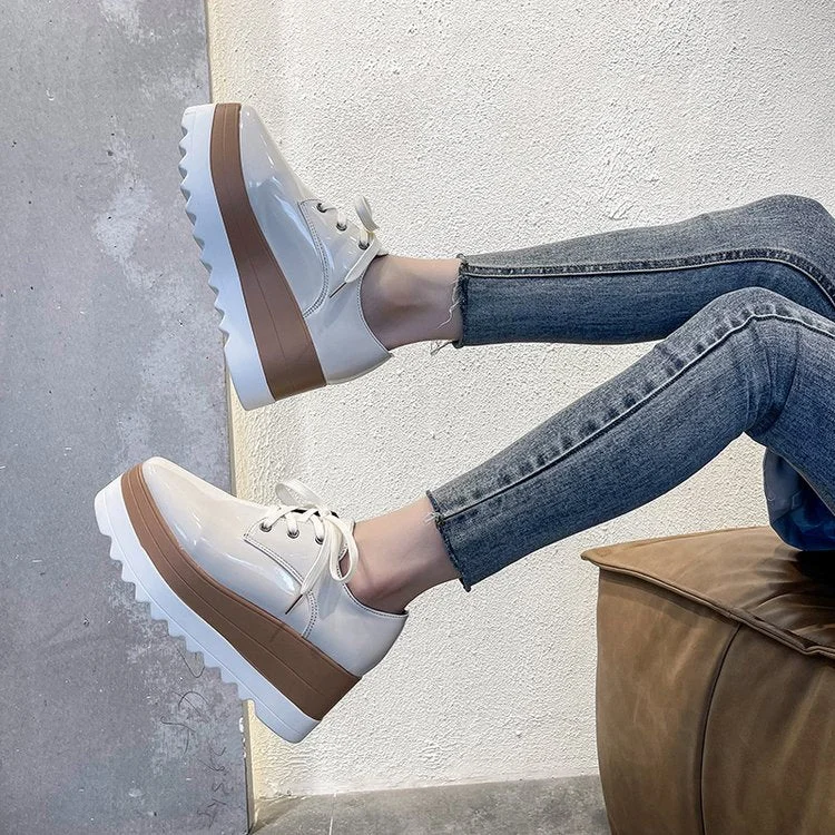 2021 Spring New Women Flat Platform Shoes Slip on Moccains Ladies Casual Shoes Woman Thick Sole Brogue Creepers Sneakers