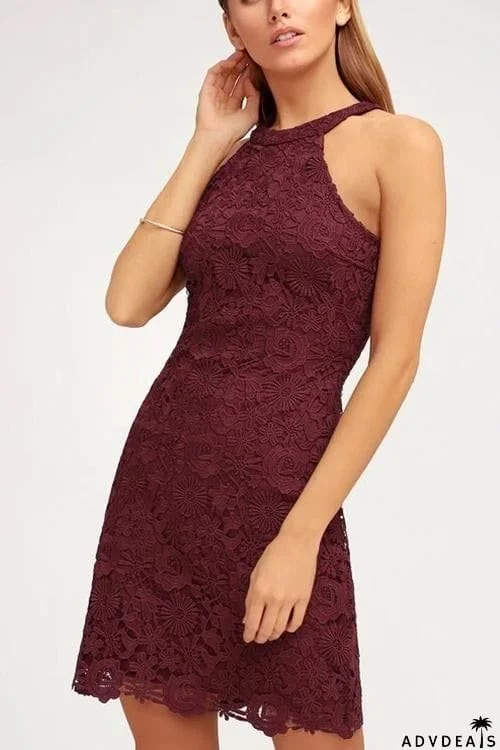 Halter Neck Lace Bodycon Dress