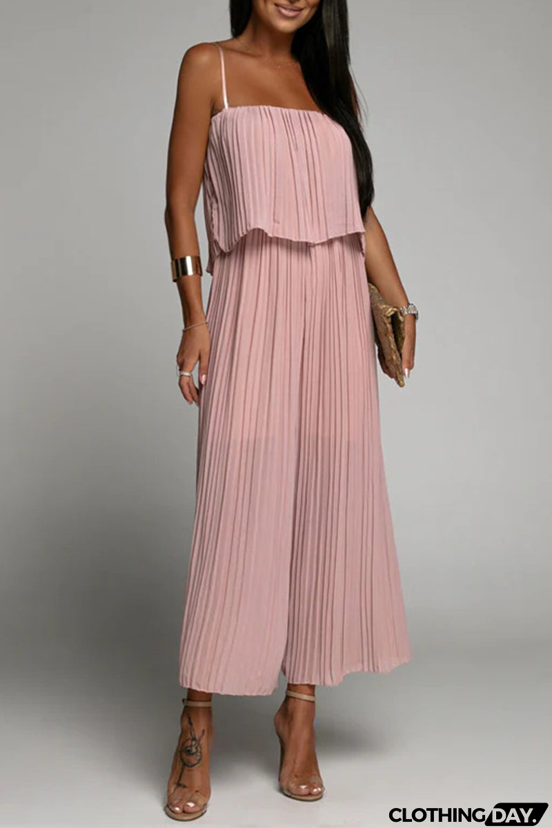 Casual Simplicity Solid Fold Strapless Loose Jumpsuits(3 Colors)