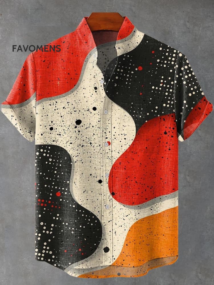 Polka Dot Color Block Abstract Modern Art Print Casual 100% Cotton Shirt Multicolor / S
