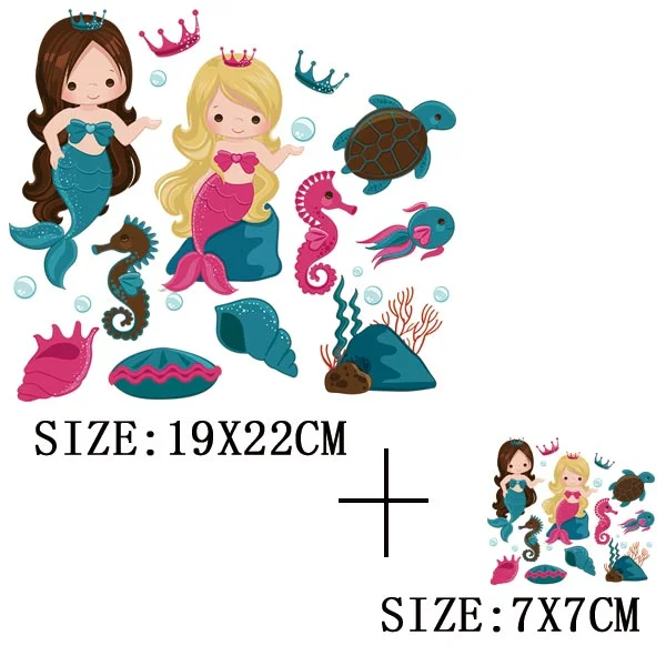 Beautiful Mermaid Thermal Stickers On T-shirt Bag DIY Washable Patches Cute Design Iron On Transfers For Clothes Appliqued Decor