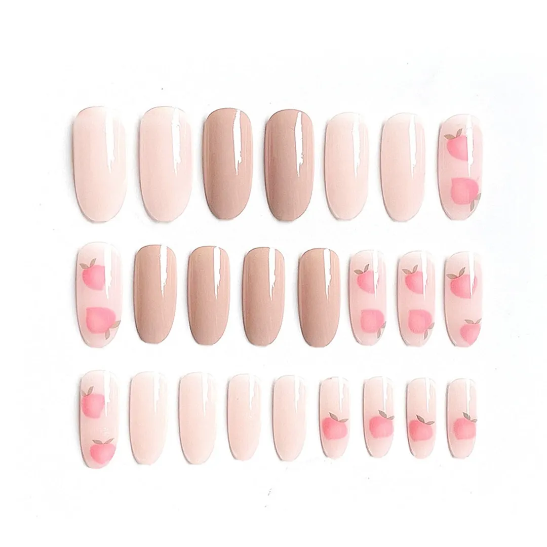 24pcs almond false nails Peach Pink Wear Long Paragraph Fashion Manicure Patch False Nails Save Time Wearable Nail Patch TN-Nail Inspo
