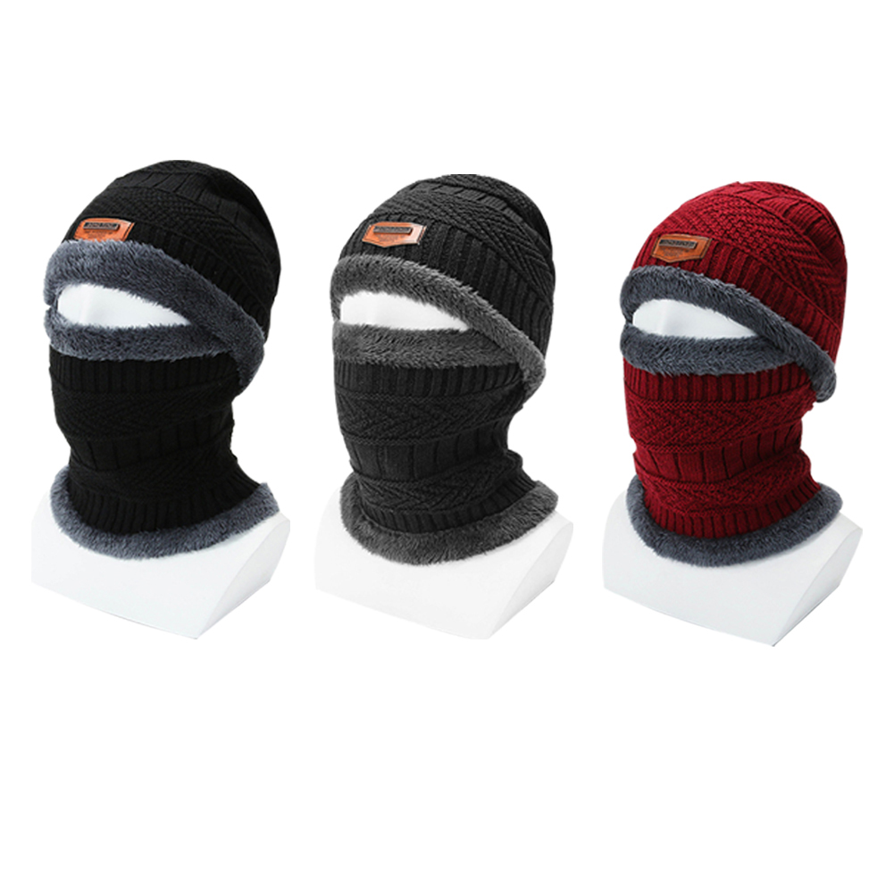 

2pcs Winter Warm Knitted Hat Scarf Men Outdoor Travel Velvet Beanie Caps, Navy, 501 Original