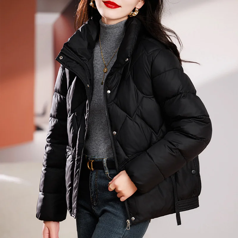 Woherb Down Cotton Clothes Women's Winter Clothes 2023 New Cotton-Padded Clothes Small Fashion Light Small Cotton-Padded Jacket Short Thick Coat-Outfit Ideas