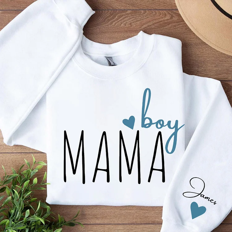 Custom Boy Mama Sweatshirt with Kid Name, Personalized Mom Of Boys Hoodie