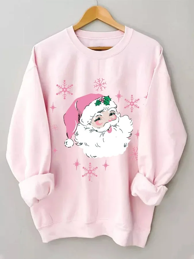 Women's Pink Santa Print Sweatshirt