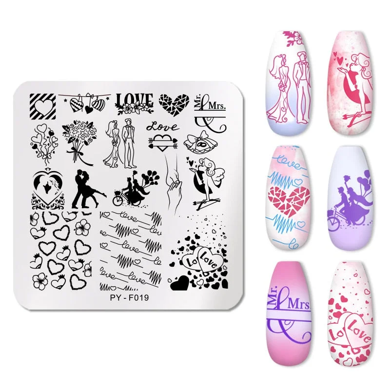 PICT You Valentine's Day Nail Stamping Plates Love idea nail Art Plate Stainless Steel Nail Design Stamp Plate Stencil Tools-Nail Inspo
