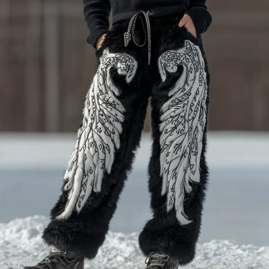 Women's Vintage Viking Celtic Knot And Wing Pattern Plush Pants elevenforest