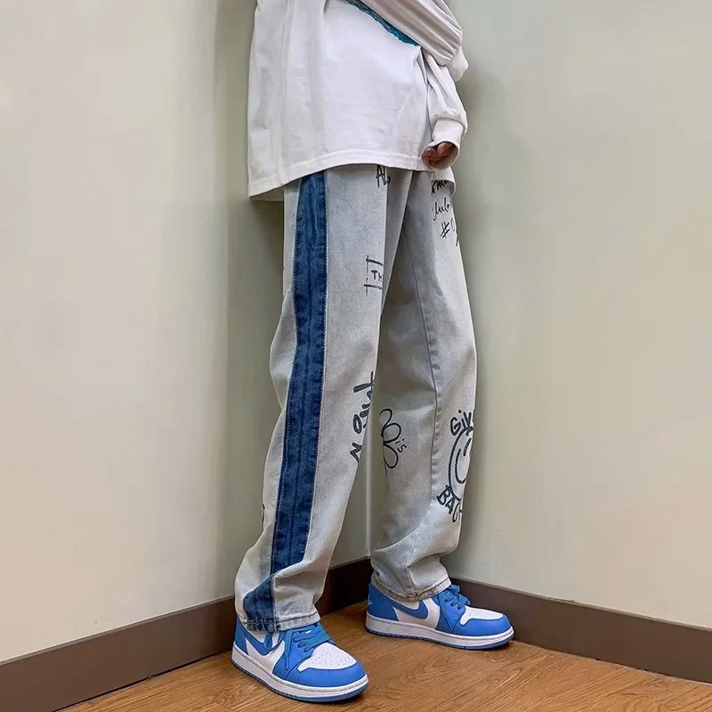 Aonga Y2k Baggy Hip Hop Jeans Pants 2022 Harajuku Korean Fashion Denim Casual Personalized Printed Streetwear Jeans Ins High Street