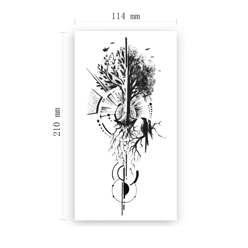 Life Tree Geometric Waterproof Temporary Tattoo Sticker Black Crow Lines Fake Tattoos Flash Tatoos Arm Body Art for Women Men