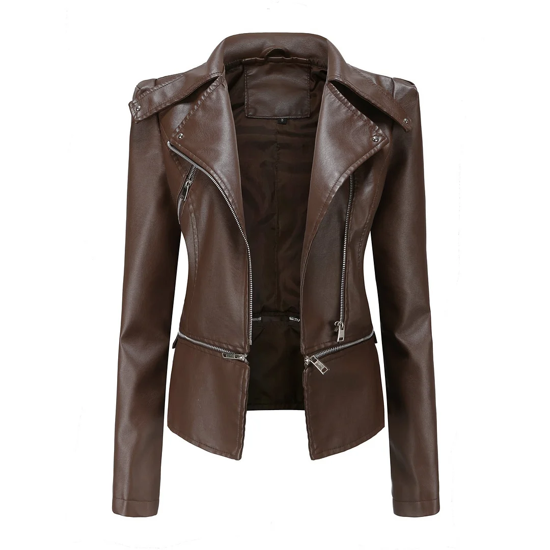 Woman Zipper Detachable Leather Jacket