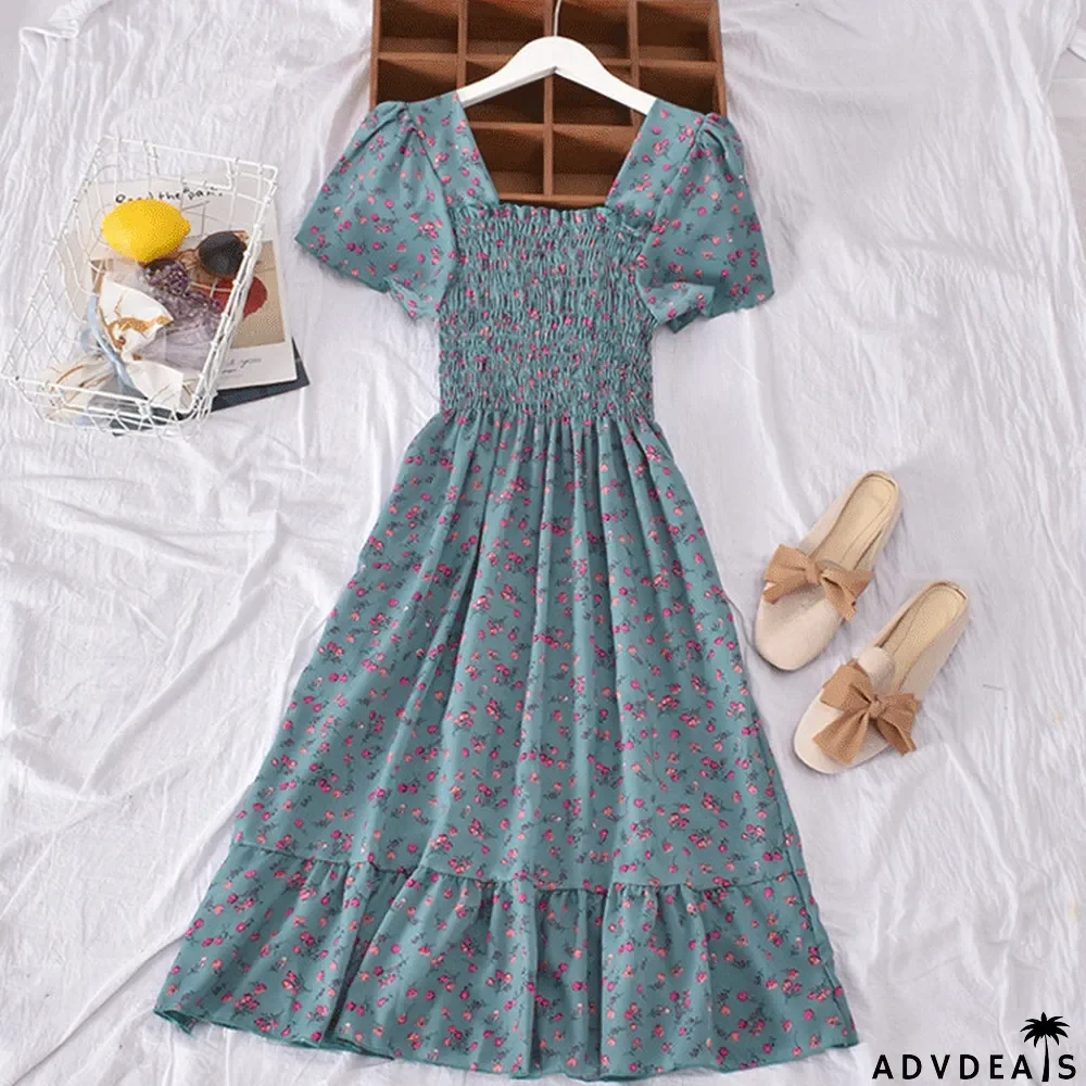 Women Short Sleeve Floral Dress