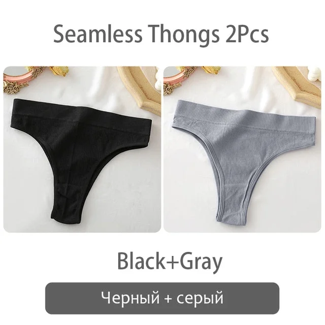 2PCS/Set Women's thong High Waisted Seamless Women's Panties Comfortable Briefs 6 Solid Colors S-XL Sexy Underpants For Women