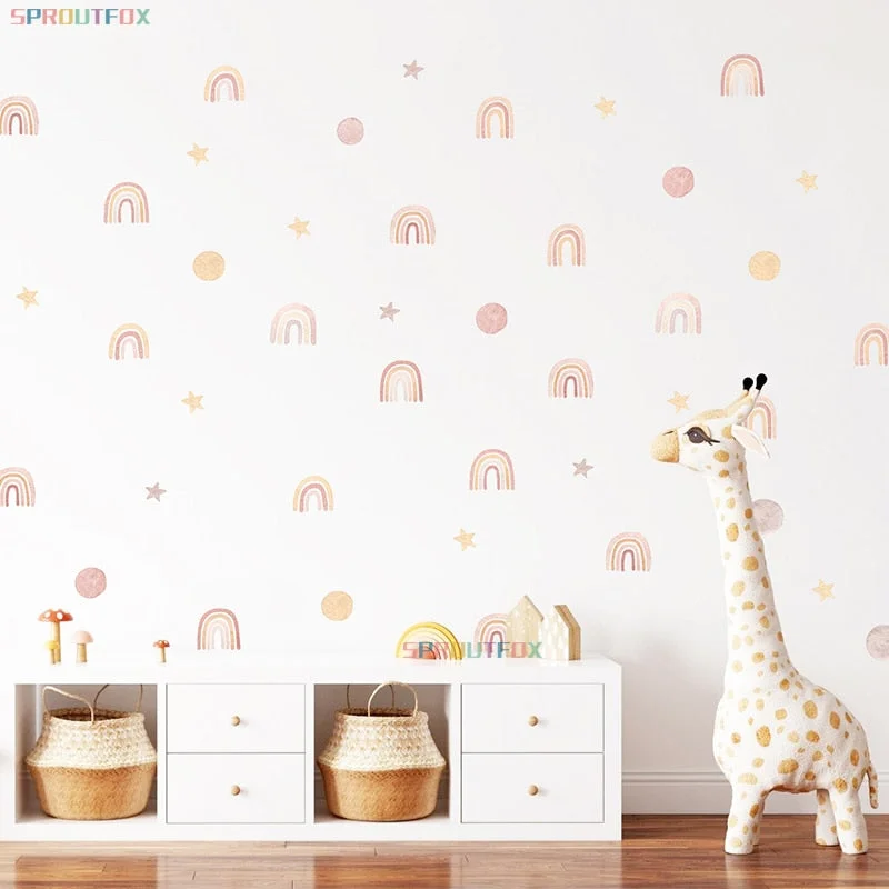 Cartoon Boho Rainbow Wall Sticker for Baby Room Children Room Cute Polka Dot Stars Nursery Stickers Home Decoration