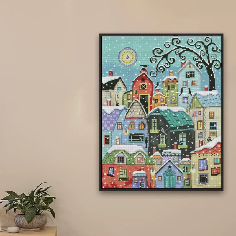 1set DIY Printed Cross Stitch Kit 【ZZ1581- A Snowy Town】printed (stamped) cross-stitch Painting Fairy Cross Stitch