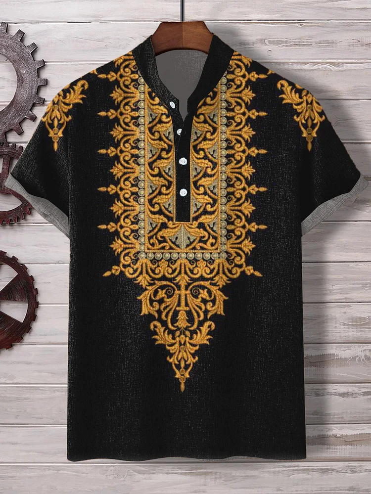 Men's Vintage Ethnic Totem Embroidery Print Shirt
