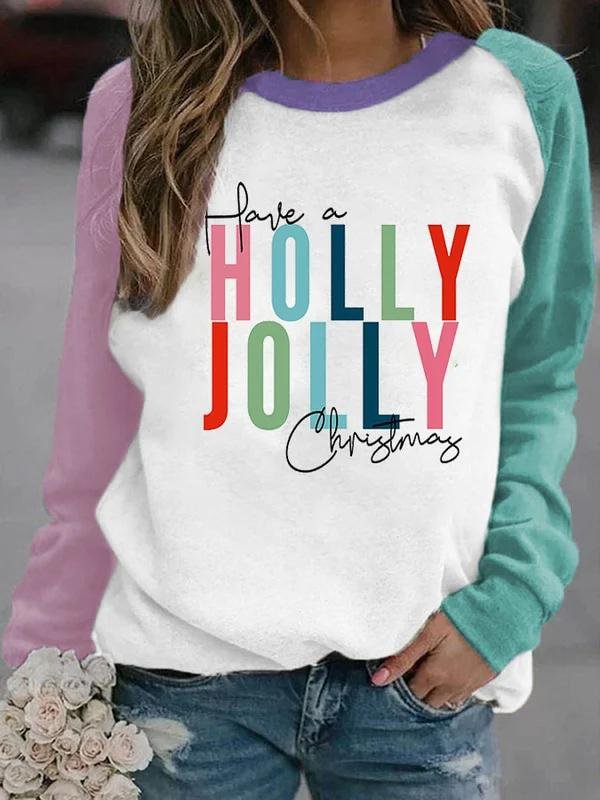 Have A Holly Jolly Christmas Colorblock Print Sweatshirt