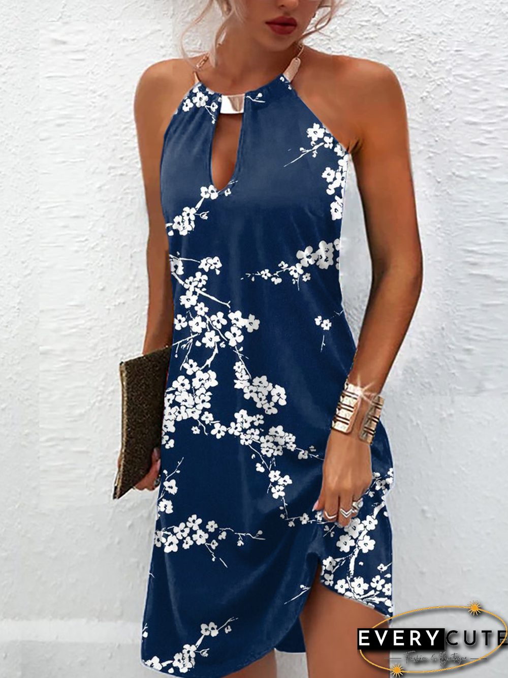 Plus size Halter Floral Sleeveless Dresses