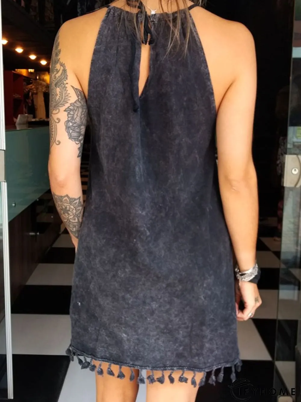 Black Sleeveless Floral-Print Spaghetti Knitting Dress | IFYHOME