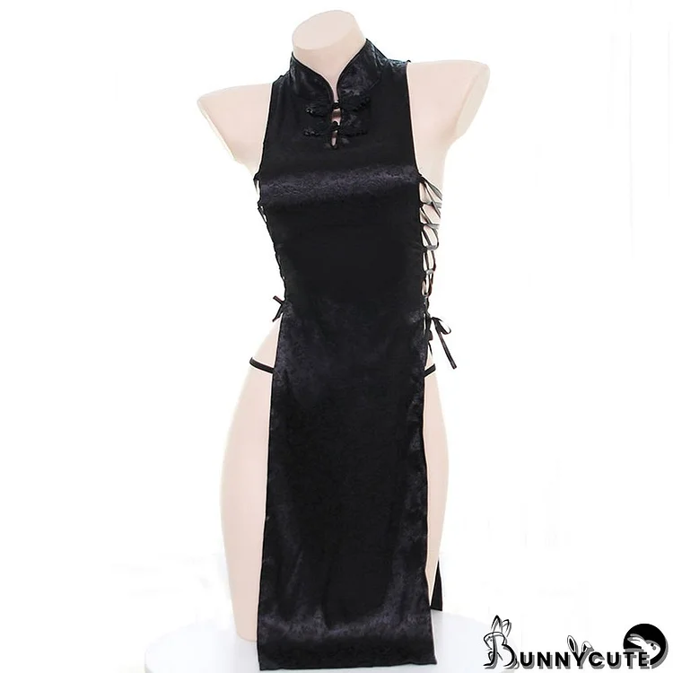 Hollow Out Lace Up Buckle Sexy Cheongsam Dress