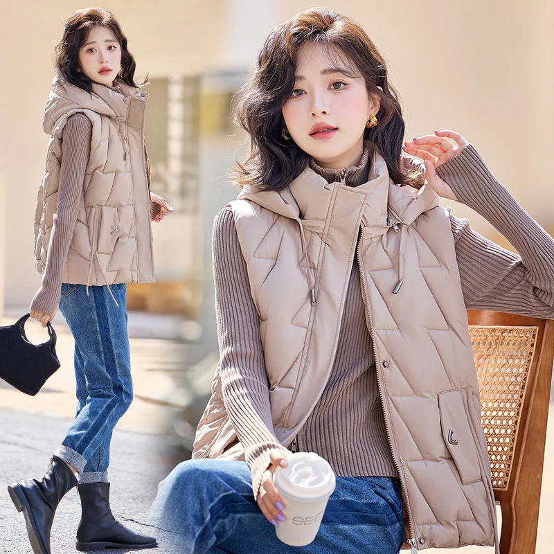Toloer Down Cotton Vest Female Autumn Winter 2024 New Korean Version Vest Stand Collar Short Horse Clip All-Padded Clothes Vest Coat-Outfit Ideas