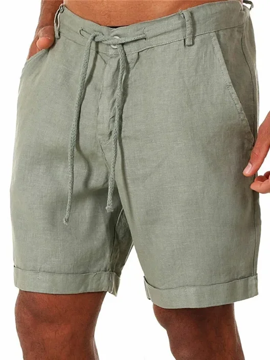 Men's Solid Color Vacation Lace Cotton and Linen Shorts and Casual Pants