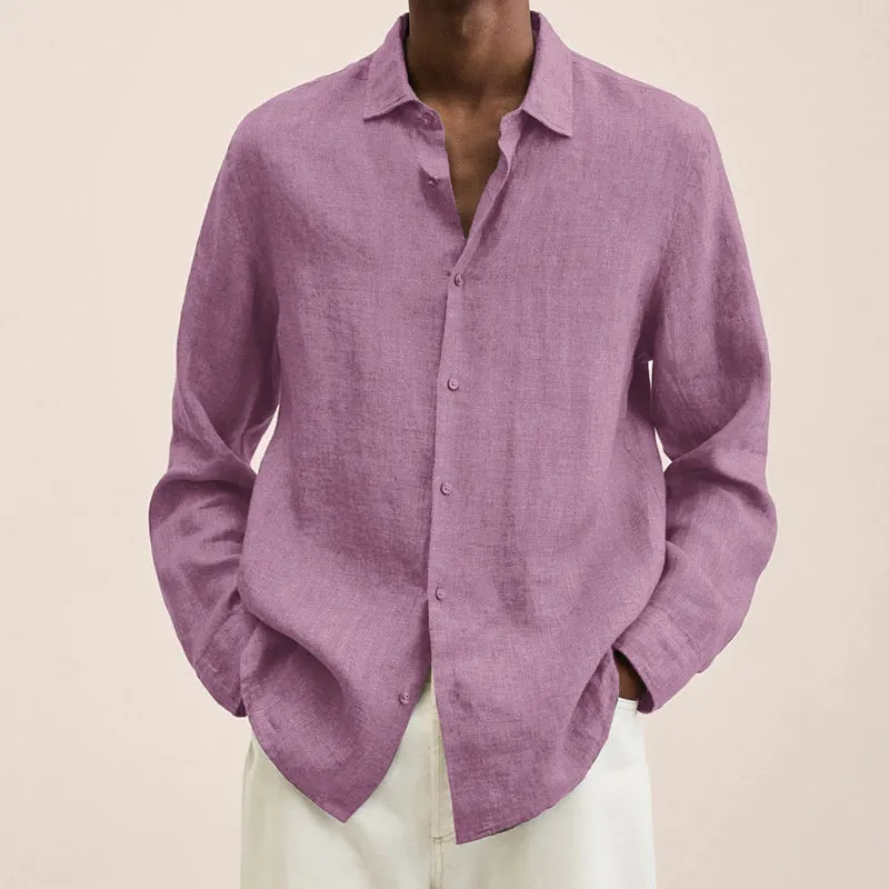 Brownm Brownm Explosion Autumn Long Sleeve V-Neck Loose Button Cotton Shirt Shirt Man