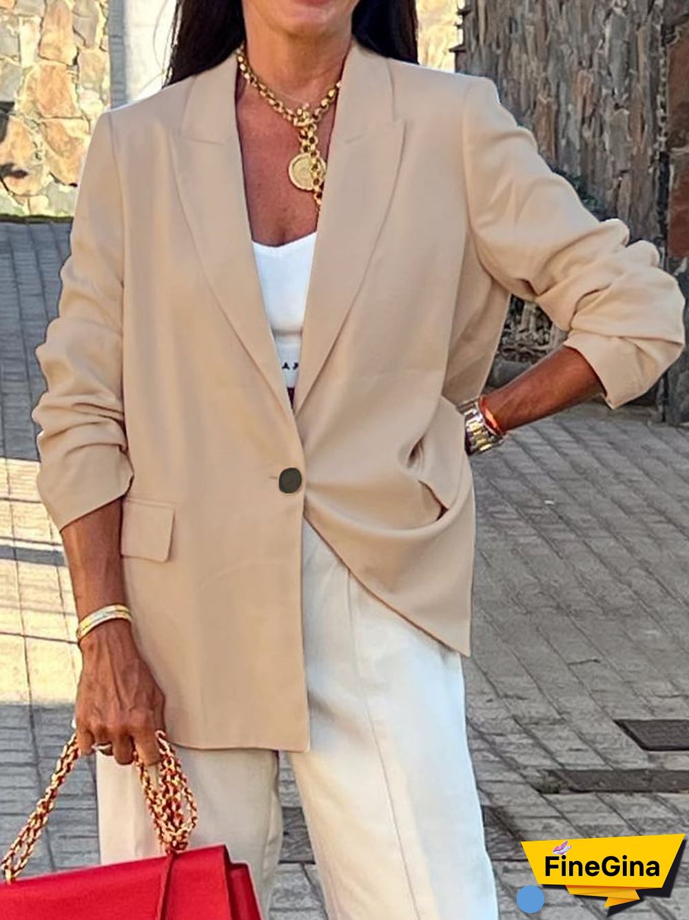 Fashionable Commuter All-Match Solid Color Long-Sleeved Suit Jacket