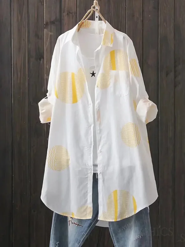 Printed Polka Dot Loose Long Sleeves Lapel Shirts Tops
