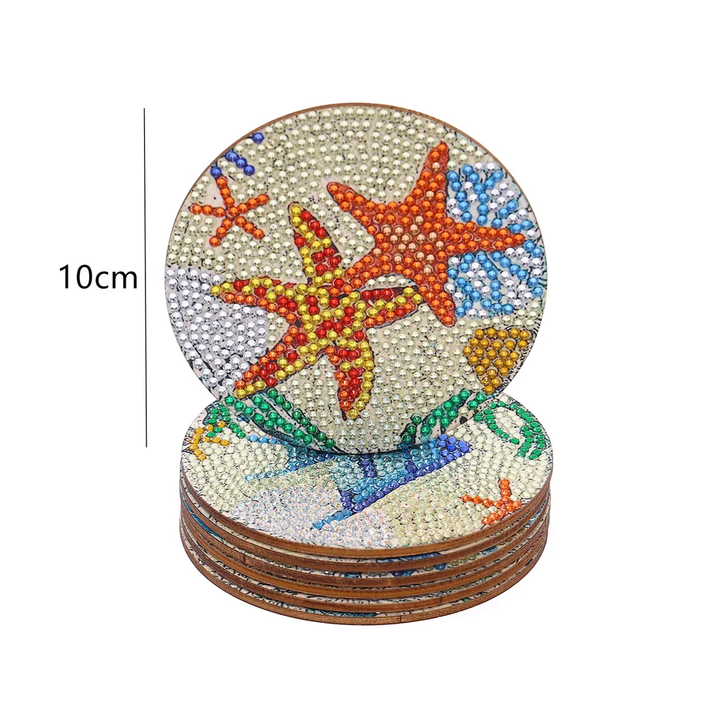 8pcs/set Sea Creatures DIY Diamond Painting Coaster Round Cup Cushion Home Decor
