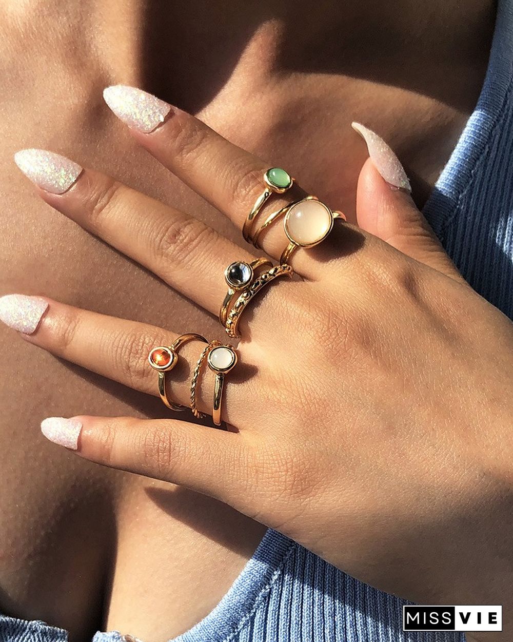 8PCS Colorful Beaded Casual Rings Set