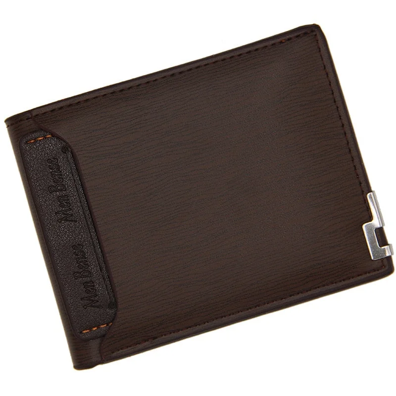 New Men's Short Wallet Multifunction Fashion Iron Edge Draw Card Wallet Pu Casual Change Wallet