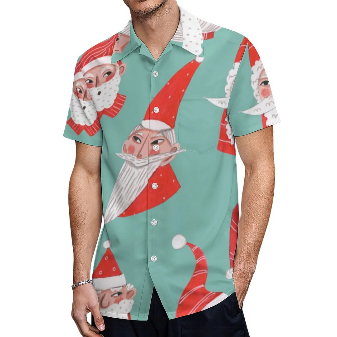 Fun Red Turquoise Father Christmas Hawaiian Shirt Mens Button Down Plus Size Tropical Hawaii Beach Shirts