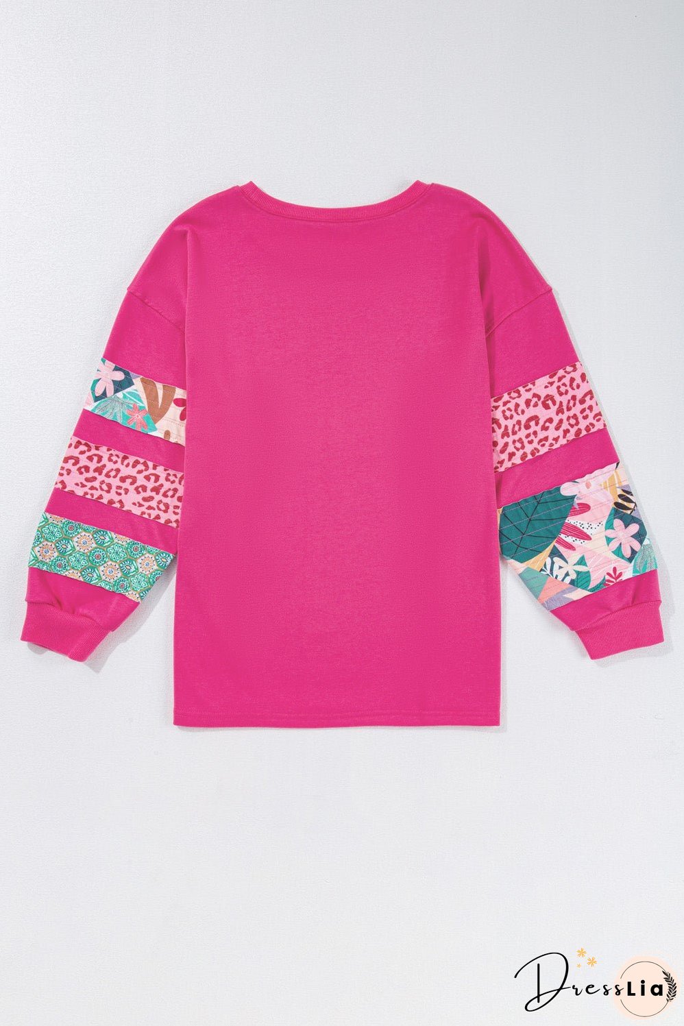 Rose Red Plus Size Printed Patchwork Sleeve Split Sweatshirt