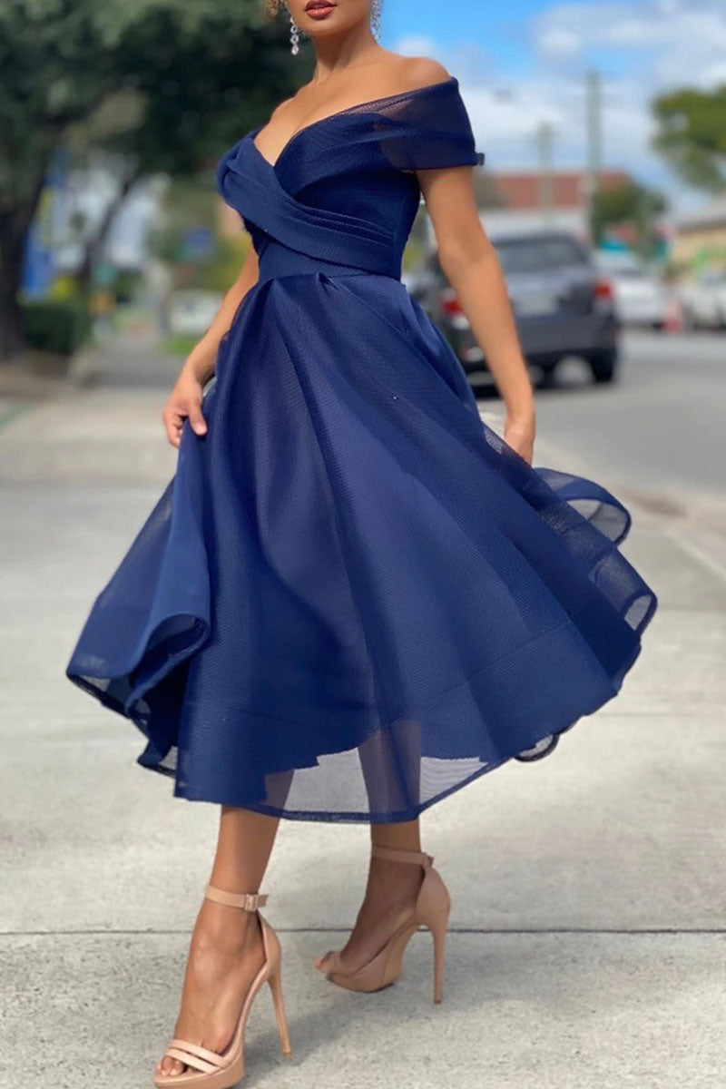 Celebrities Elegant Solid Strap Design V Neck Princess Dresses(6 Colors)