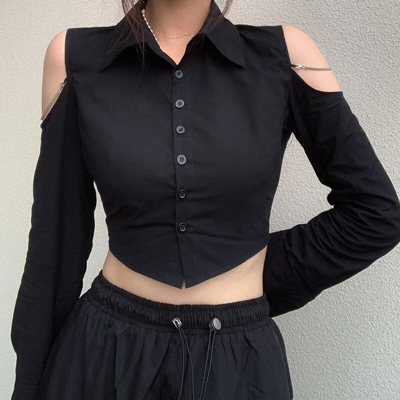 Thin Summer Clothes Women Solid Transparent Sheer Mesh Off Shoulder Tops Single Breasted Button Long Shirts
