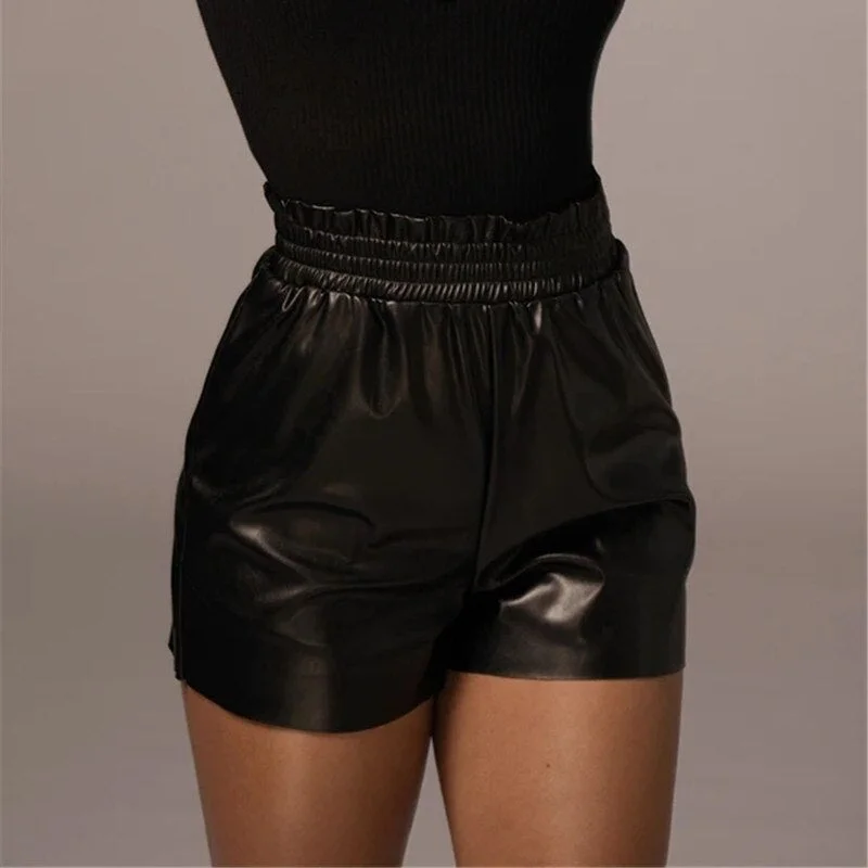 Julissa Mo PU Leather Pockets High Waist Women Shorts 2021 Spring Black Skinny Short Pants Casual Streetwear Basic Female Pant
