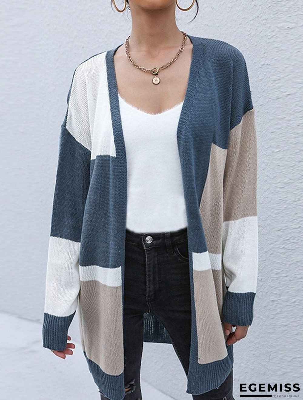 Casual Loose Color Matching Long-Sleeved Cardigan | EGEMISS