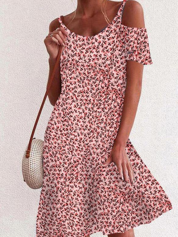 Women Half Sleeve V-neck Solid Color Dress